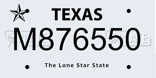M876550 Texas License Plate
