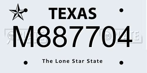 M887704 Texas License Plate