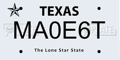 MA0E6T Texas License Plate
