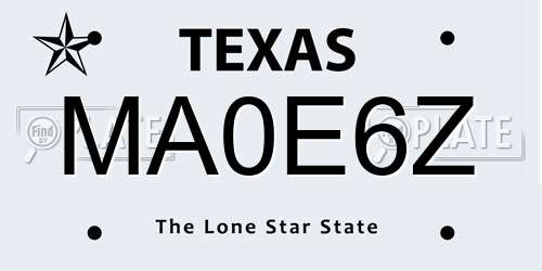 MA0E6Z Texas License Plate