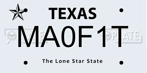 MA0F1T Texas License Plate