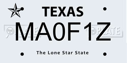 MA0F1Z Texas License Plate