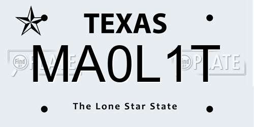 MA0L1T Texas License Plate