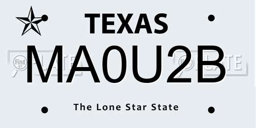 MA0U2B Texas License Plate