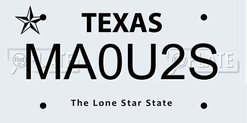 MA0U2S Texas License Plate