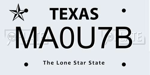 MA0U7B Texas License Plate