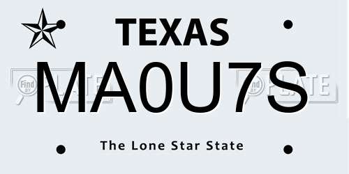 MA0U7S Texas License Plate