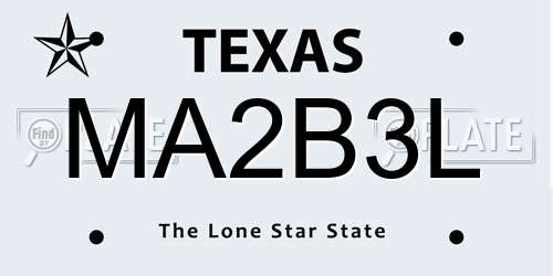 MA2B3L Texas License Plate