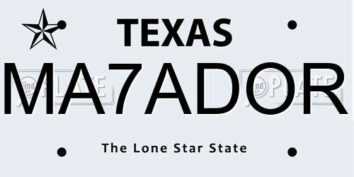 MA7ADOR Texas License Plate