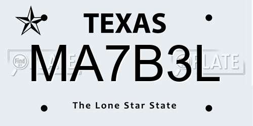 MA7B3L Texas License Plate