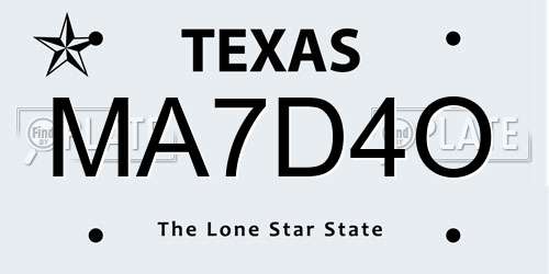MA7D4O Texas License Plate