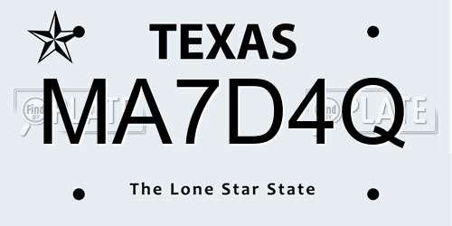 MA7D4Q Texas License Plate