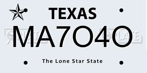 MA7O4O Texas License Plate