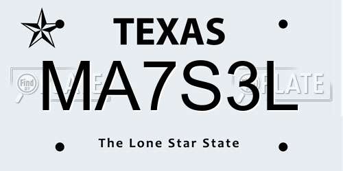 MA7S3L Texas License Plate