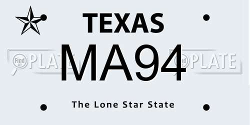 MA94 Texas License Plate