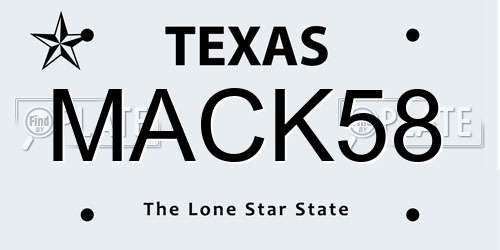 MACK58 Texas License Plate
