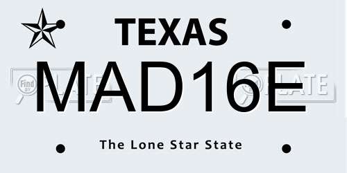 MAD16E Texas License Plate
