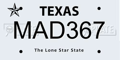 MAD367 Texas License Plate
