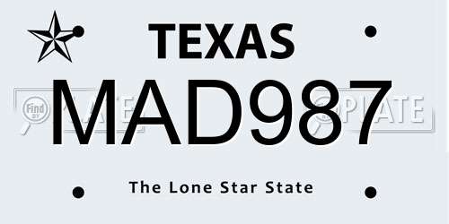 MAD987 Texas License Plate