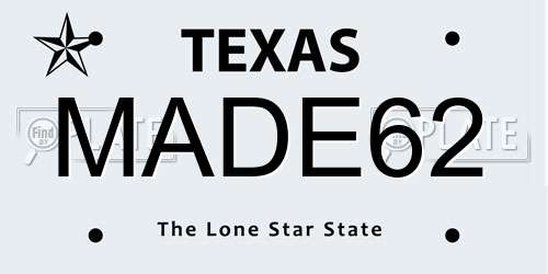 MADE62 Texas License Plate