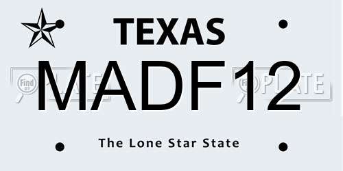 MADF12 Texas License Plate