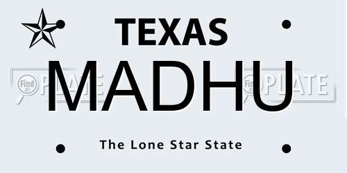 MADHU Texas License Plate