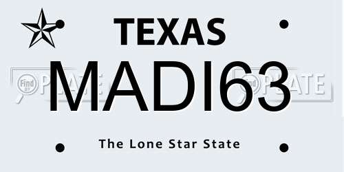 MADI63 Texas License Plate