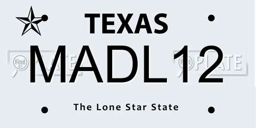 MADL12 Texas License Plate