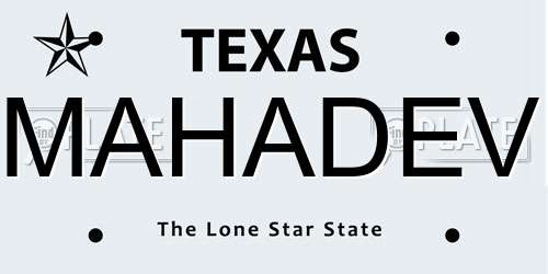 MAHADEV Texas License Plate