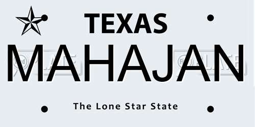 MAHAJAN Texas License Plate