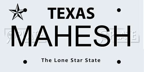 MAHESH Texas License Plate