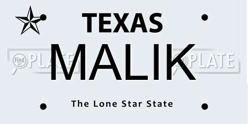 MALIK Texas License Plate