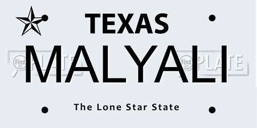 MALYALI Texas License Plate