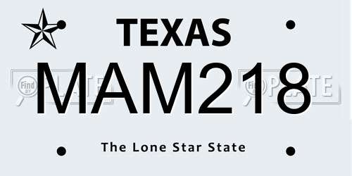 MAM218 Texas License Plate