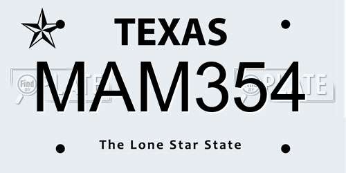 MAM354 Texas License Plate