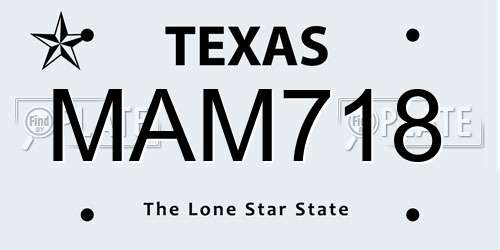 MAM718 Texas License Plate