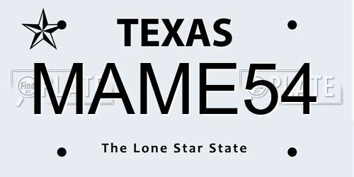 MAME54 Texas License Plate