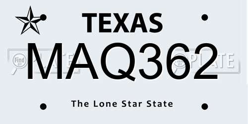 MAQ362 Texas License Plate