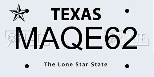 MAQE62 Texas License Plate