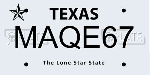 MAQE67 Texas License Plate