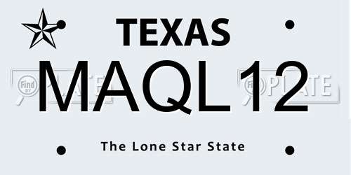 MAQL12 Texas License Plate