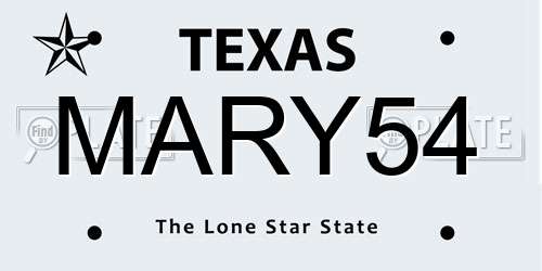 MARY54 Texas License Plate