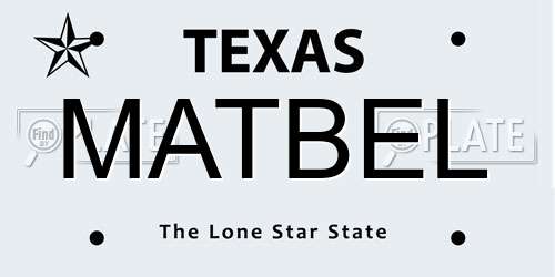 MATBEL Texas License Plate