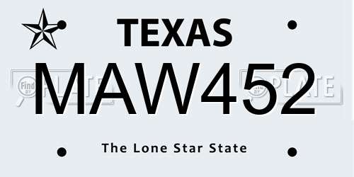 MAW452 Texas License Plate