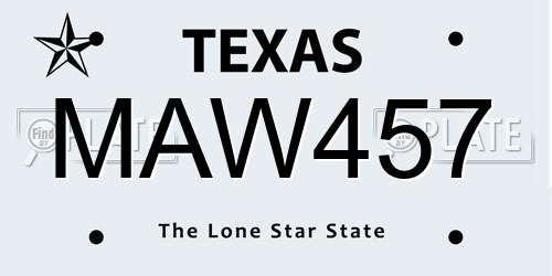 MAW457 Texas License Plate