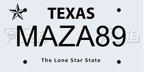 MAZA89 Texas License Plate
