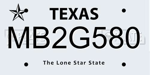 MB2G580 Texas License Plate
