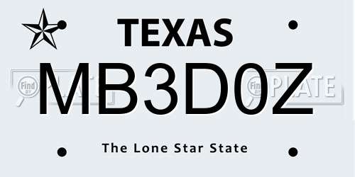 MB3D0Z Texas License Plate