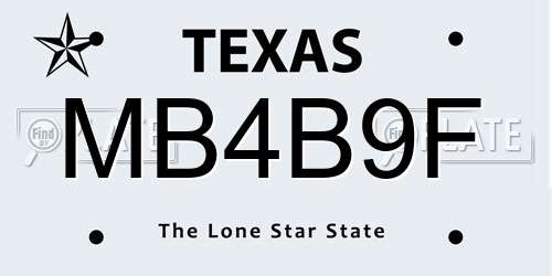 MB4B9F Texas License Plate