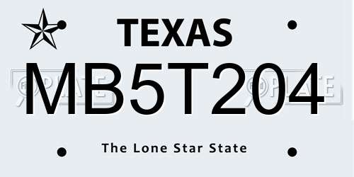 MB5T204 Texas License Plate